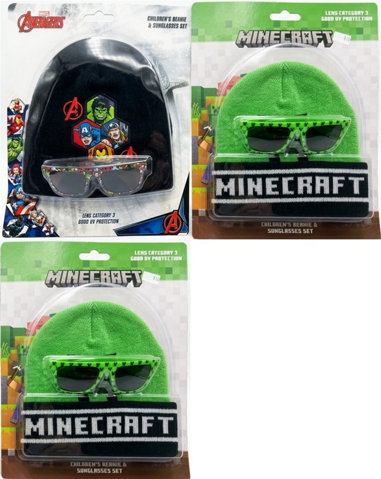 3 x BEANIE AND SUNGLASSES: Minecraft and Marvel Avengers Design