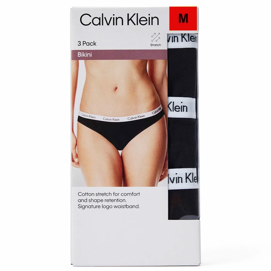 CALVIN KLEIN Women's Cotton Stretch Bikini 3 Pack Black, Medium