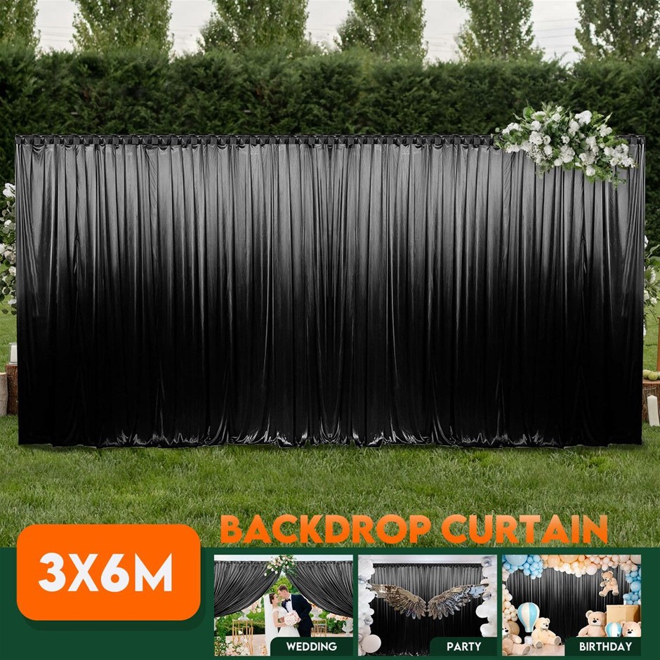 3x6m Black Backdrop Curtain Silk Drape Background Photo Party Wedding