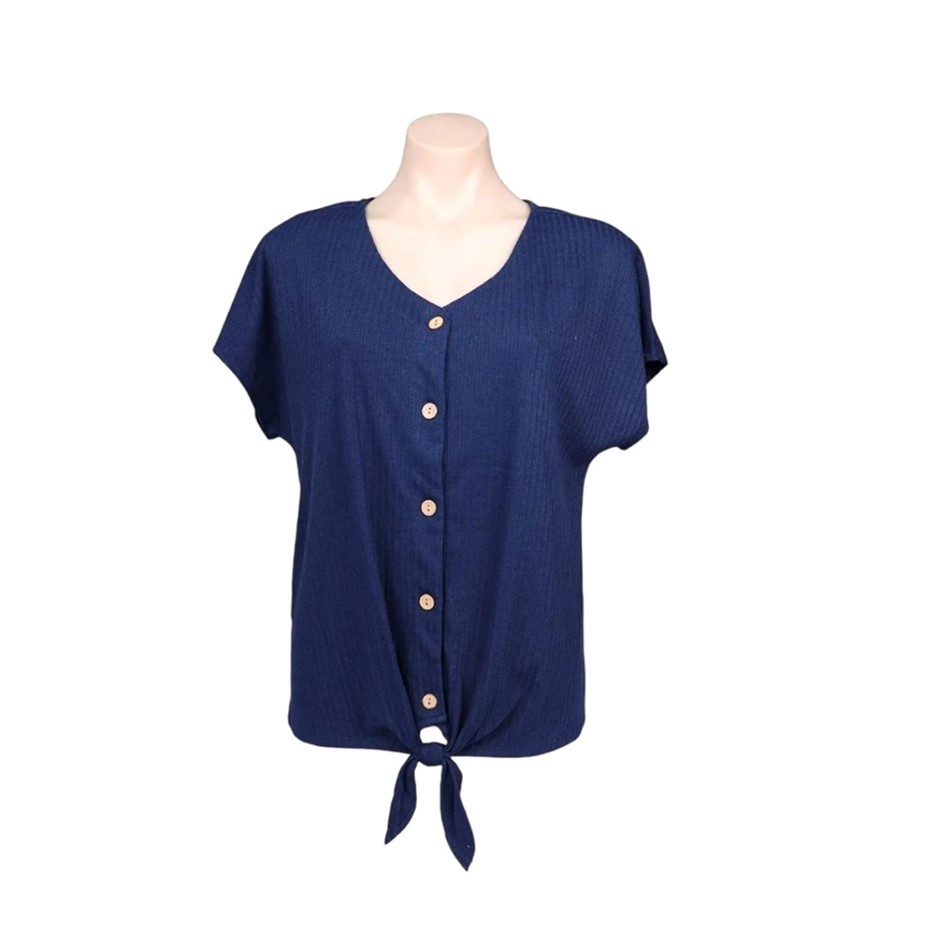LEO&NICOLE Women's Tie-Front Top, Size S, Navy. Buyers Note - Discount Fre
