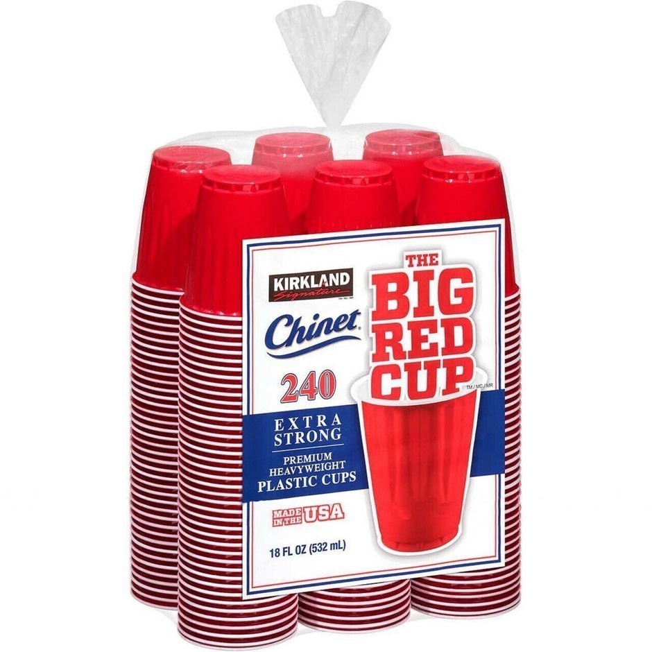 SIGNATURE CHINET 240pc Big Red Plastic Party Cups, 18oz. NB: Damaged packag