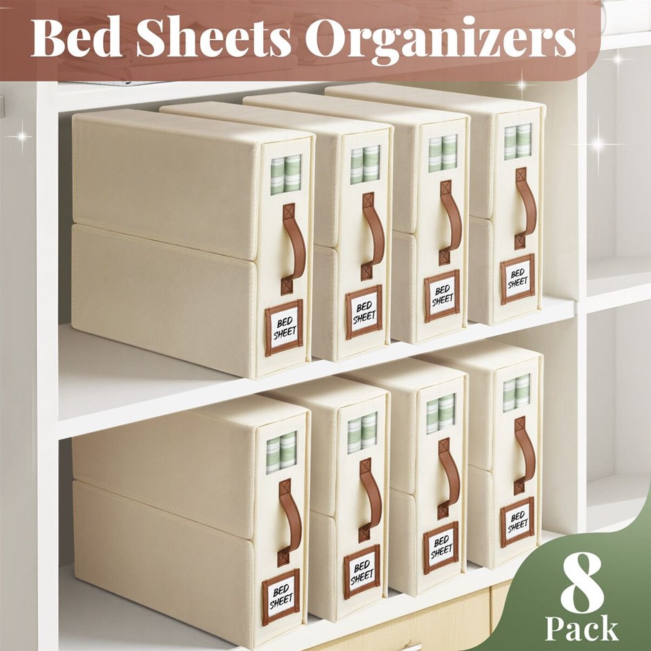 8pcs Bed Sheet Organiser Set Fabric Storage Boxes with Window & Handles
