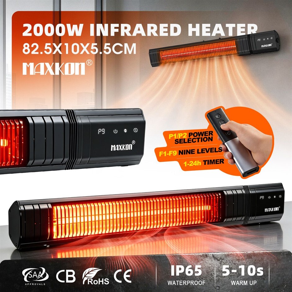 Maxkon 2000W Waterproof Carbon Fibre Infrared Patio Heater with Remote