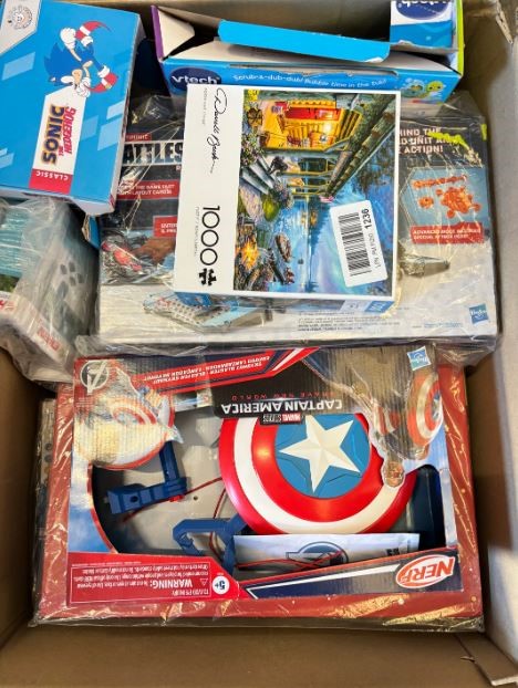 1 Box Full of Toys of Assorted Star Wars, Marvel Hero, Sonic and Lego.