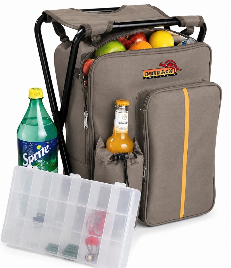 Fishing Stool Backpack Insulated Bottle Cooler Compartment Camping Picnic