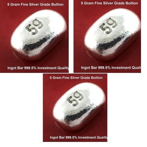 Silver Bullion 999.5 Fine Grade 5g Investor Quality Ingot Bar Poured x 3