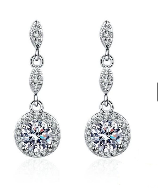 925 Sterling Silver white stones Earrings  Simulated Diamonds