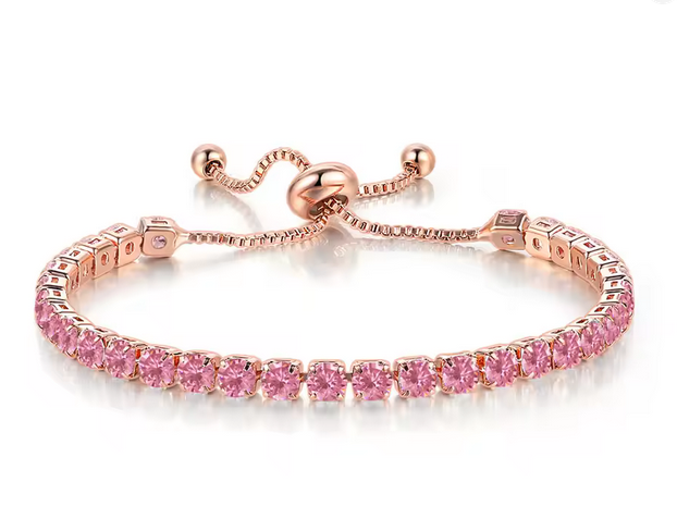 925 Sterling Silver Tennis Bracelet   Sakura Pink Simulated Diamonds