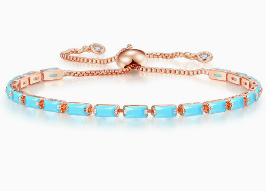 925 Sterling Silver Tennis Bracelet Emerald Cut Turquoise Blue Simulated