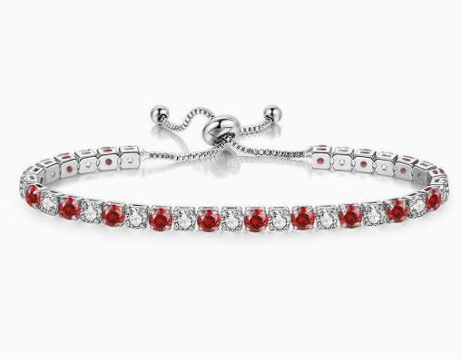 925 Sterling Silver Tennis Bracelet white & Red Simulated Diamonds-adjust