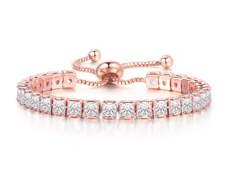 925 Sterling Silver Tennis Bracelet Emerald Cut Simulated Diamonds-adjust