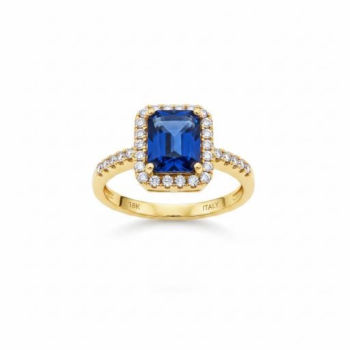 18K/Italy 2.5ct Blue Emerald Cut Yellow Gold Filled Ring-9US-Bonus Gift