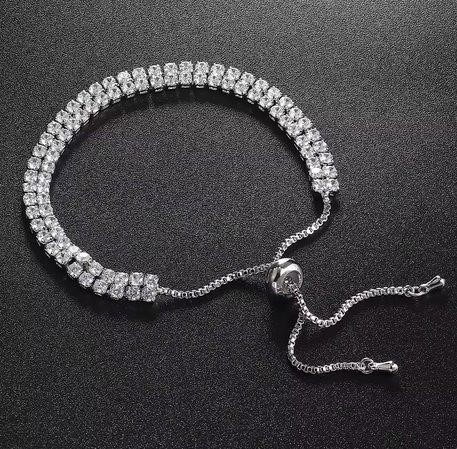 Two Rolls 925 Sterling Silver Tennis Bracelet Brilliant Cut Diamonds