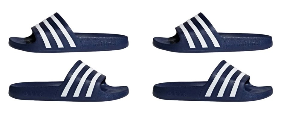 2x ADIDAS Adilette Aqua Slides, Size US6/UK6 AND US5/UK5, Dark Blue/White/D