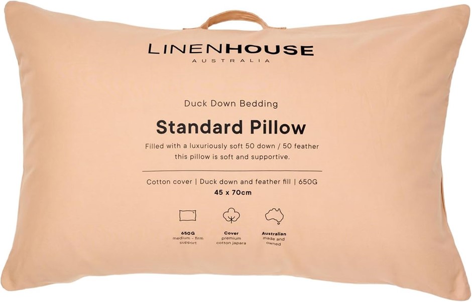 Linen House 50 Duck/50 Feather 600 GSM Duck Down Pillow, Standard