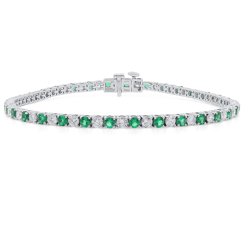 4.23 Carats white gold lab grown diamond & Emerald Tennis Bracelet
