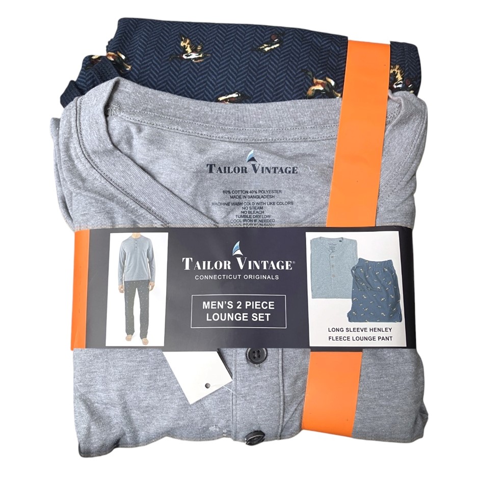 2pc TAILOR VINTAGE Men's Lounge Set, Size 2XL, Incl: L/S Henley & Soft Pant
