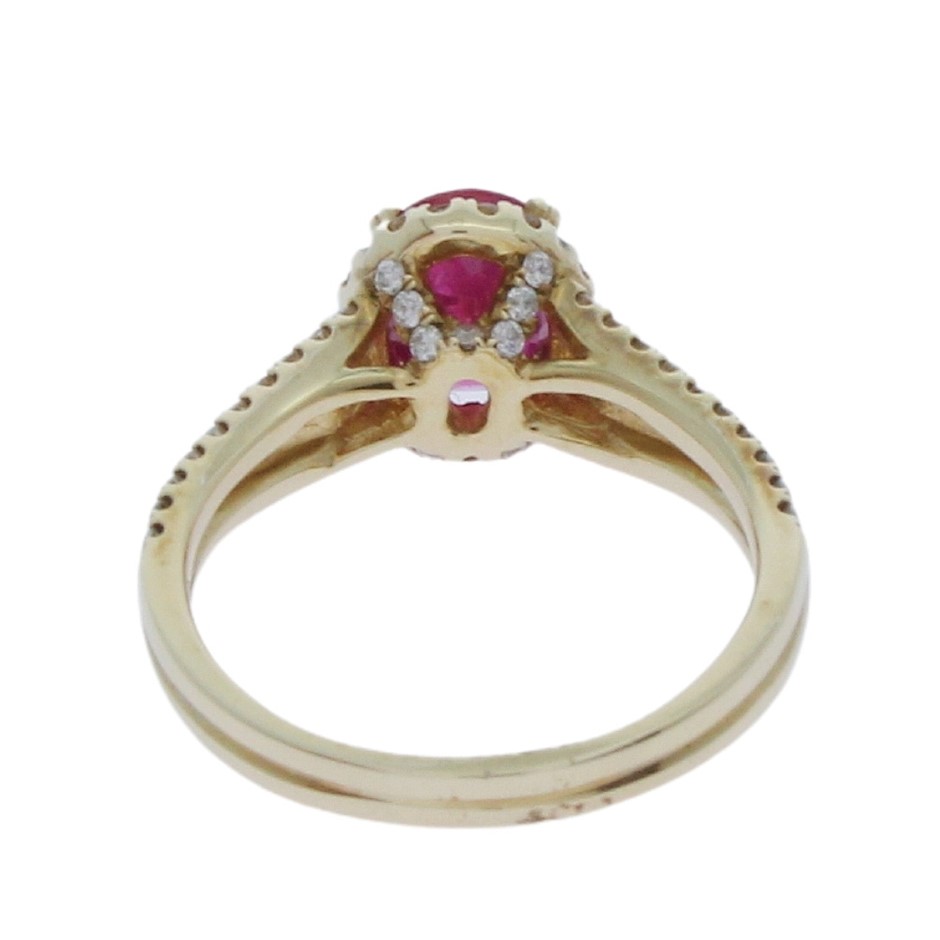 Yellow gold Diamond and Ruby dress ring, narrow(9K)