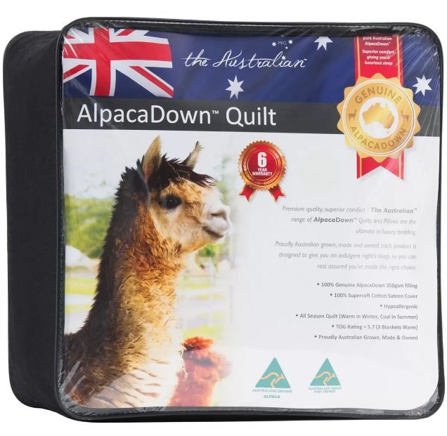 THE AUSTRALIAN AlpacaDown Quilt, Single, 140cm x 210cm, White. NB: Some loo
