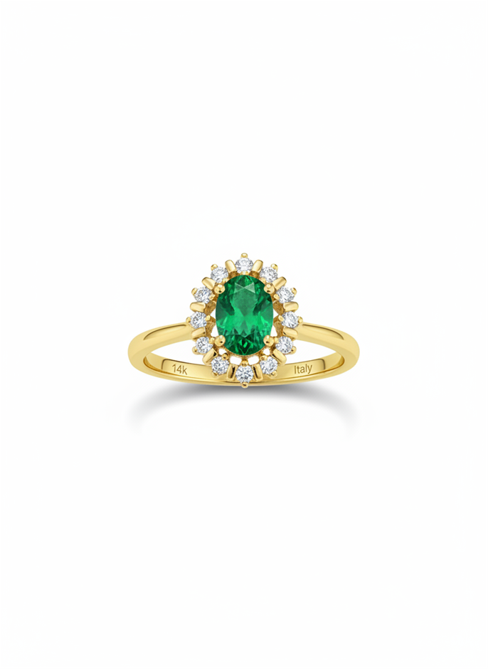 14K/Italy 1.5ct green Oval Cut Yellow Gold Filled Ring(stamped)Warranty