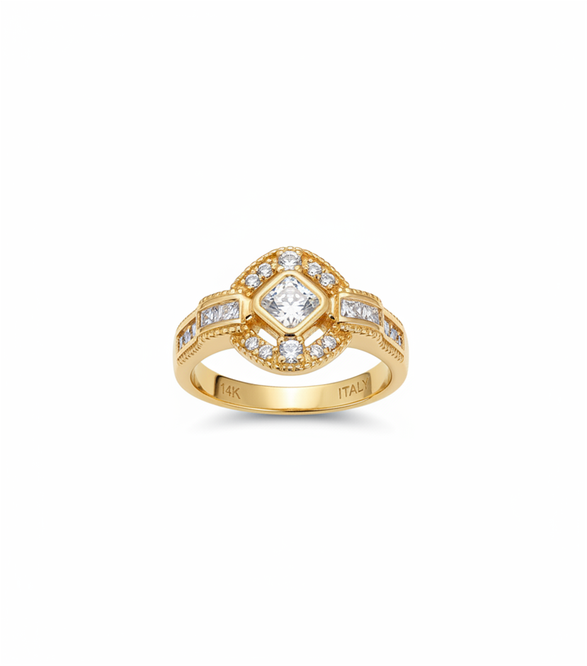 18K/Italy Princess Cut Yellw Gold Filled Ring(stamped)Warranty Quality-8US