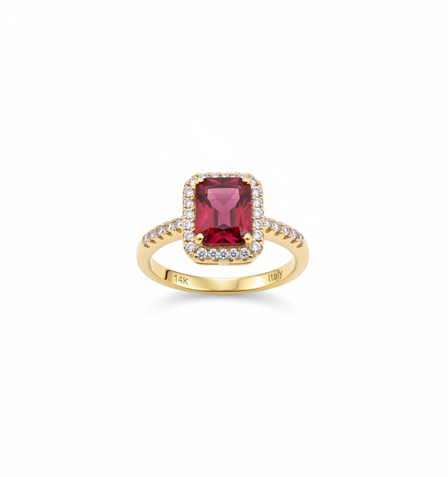 14K/Italy 2.0ct Ruby Emerald Cut  Yellow Gold Filled Ring(stamped)Warranty