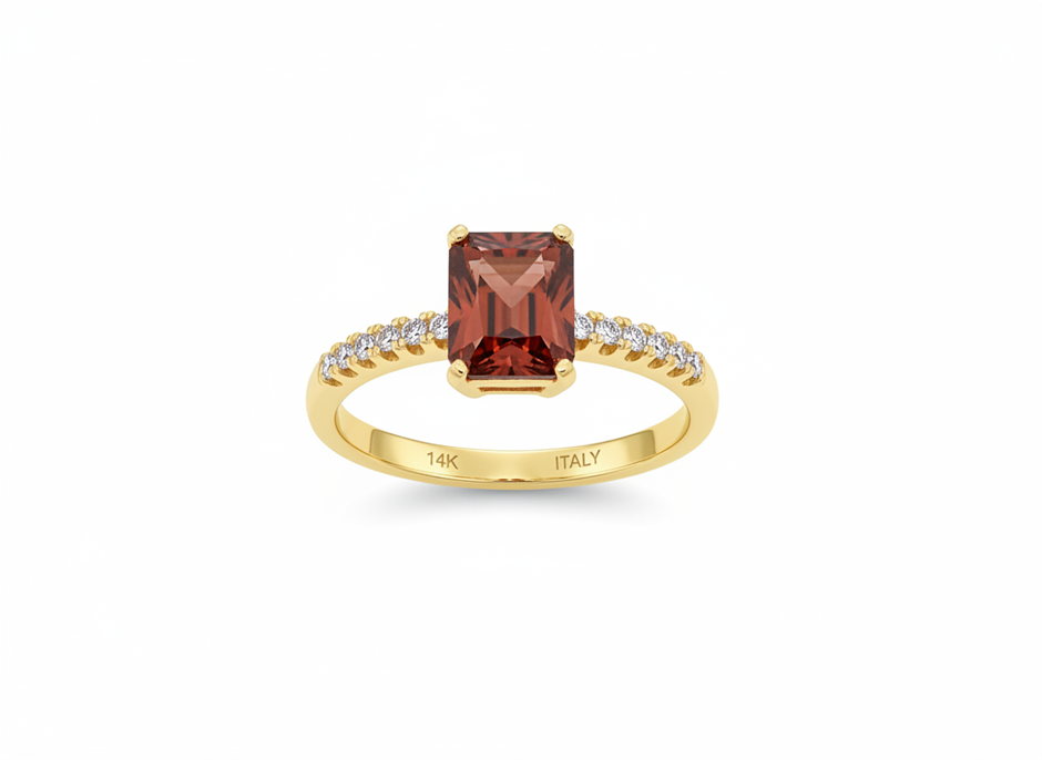 14K/Italy 2.5ct Ruby Emerald Cut Yellow Gold Filled Ring(stamped)-7US