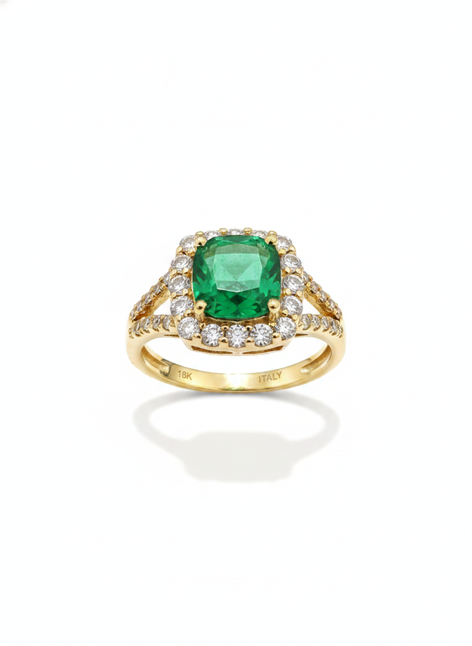 14K/Italy 2.0ct Green Princess Cut Yellow Gold Filled Ring(stamped)-9US