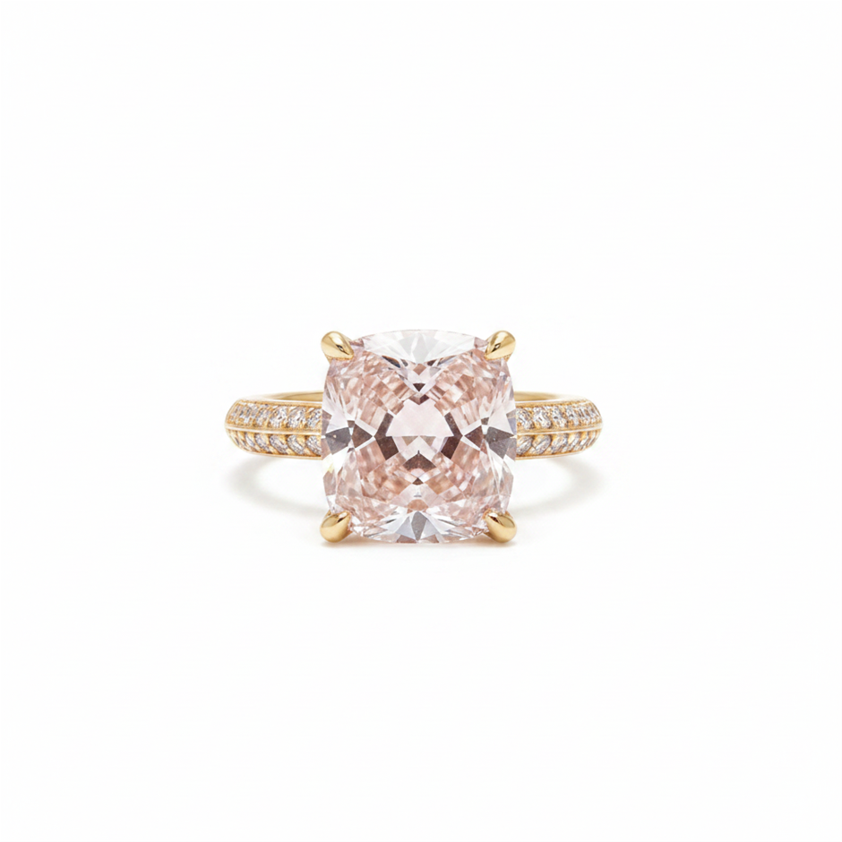 18K/Italy 4.0ct Pink Princess Cut Yellow Gold Filled Ring(stamped)-9US