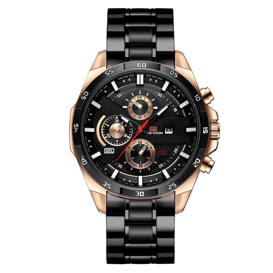 Luxury Multifunctional Water Resistant Fashion Watch for Men Black/RoseGold