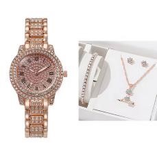 6-Piece Set.Watch, Necklace, Bracelet, Ring & Earrings(Gift Box Included)