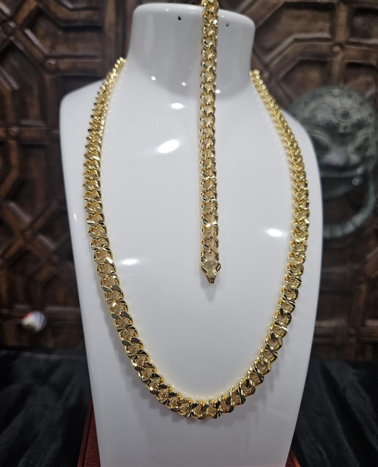 18K/Italy Set Yellow Gold Filled Chain and Bracelet -49cm-Bonus Gift