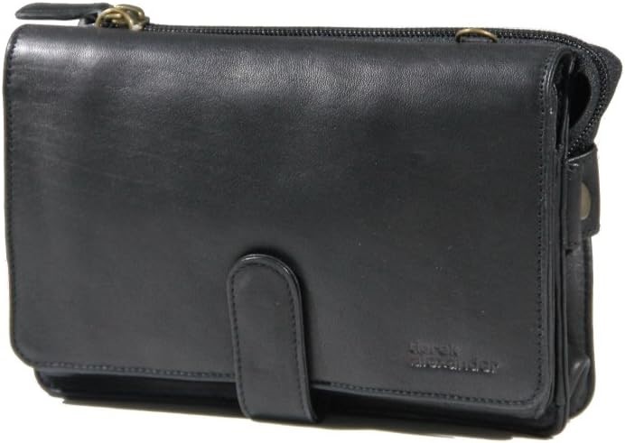 DEREK ALEXANDER Leather Front Flap Organizer, Tab Closure, Black (Black) -