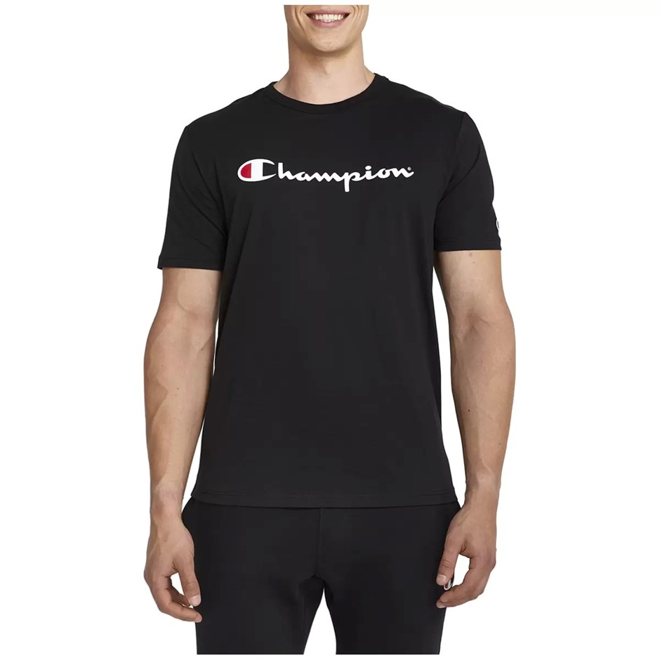 2 x CHAMPION Men's Script S/S Tee, Size S, Cotton, Black, AXQPG. Buyers No