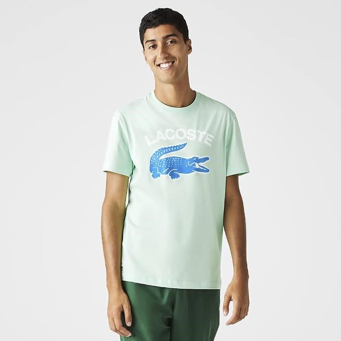 LACOSTE Men's Graphic Big Croc T-Shirt, Size S, Grey, TH9681. Buyers Note
