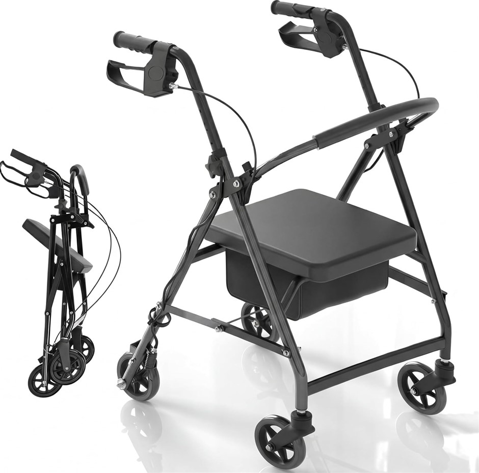 ADVWIN Lightweight Rollator Walker, 4-Wheel Folding Mobility Aid with Padde