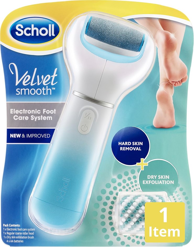 SCHOLL Velvet Smooth Foot Care System Express Pedi, Blue.