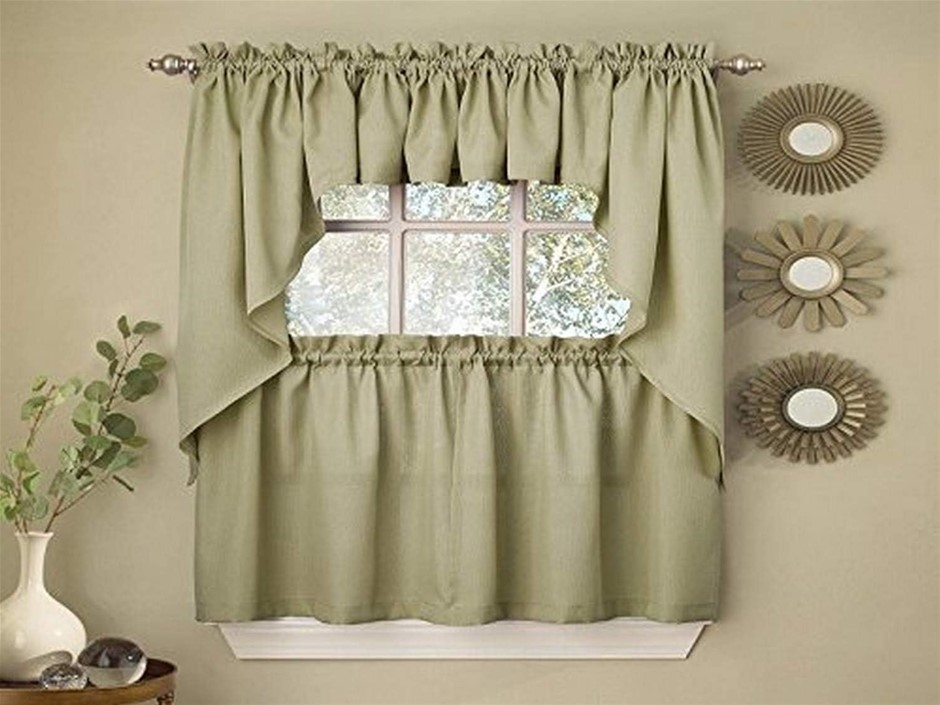 SWEET HOME COLLECTION Opaque Rib Cord Kitchen Curtains Valance, Ribcord Sag