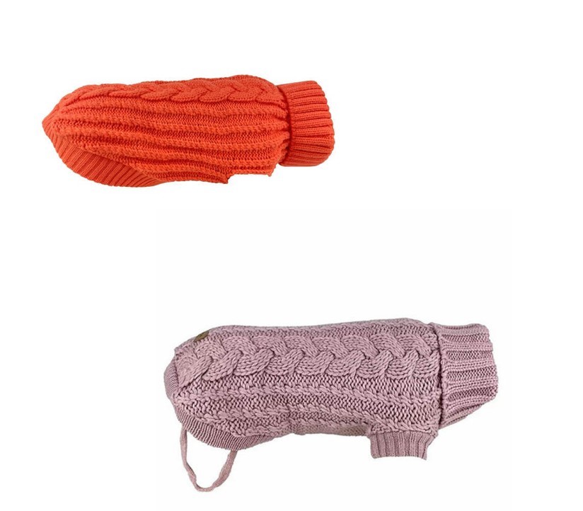 2 X HUSKIMO 52.5CM DOG FRENCH KNIT JUMPERS; comprises of 1x Rose Pink & 1 x