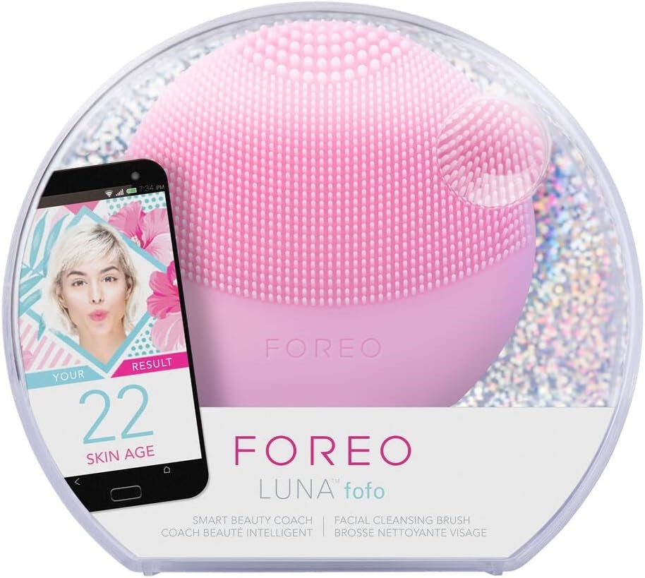 FOREO LUNA Fofo Smart Beauty Coach Facial Cleansing Brush, Pearl Pink. NB: