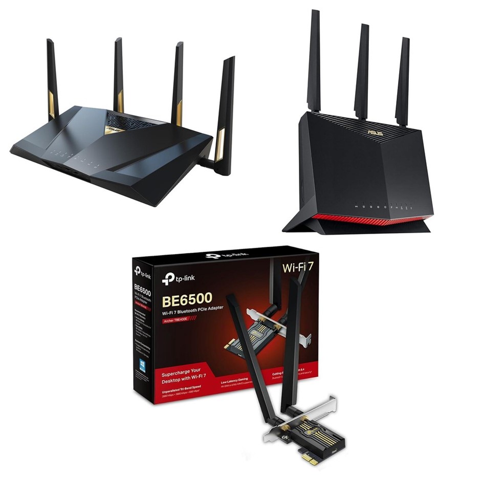 3 x Routers & Adapters. 1 x ASUS RT-BE88U Dual-Band WiFi 7 AiMesh Performan
