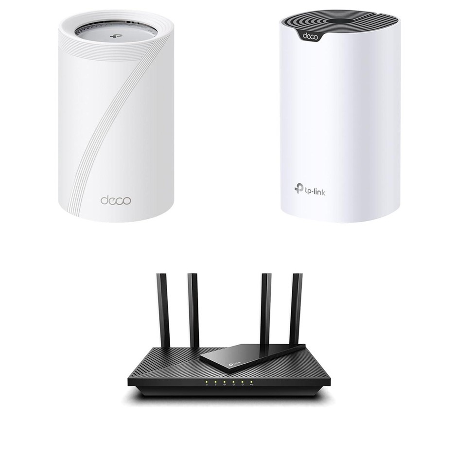 3 x TP-LINK Routers. 1 x TP-LINK Deco BE11000 Whole Home Mesh Wi-Fi 7 BE65