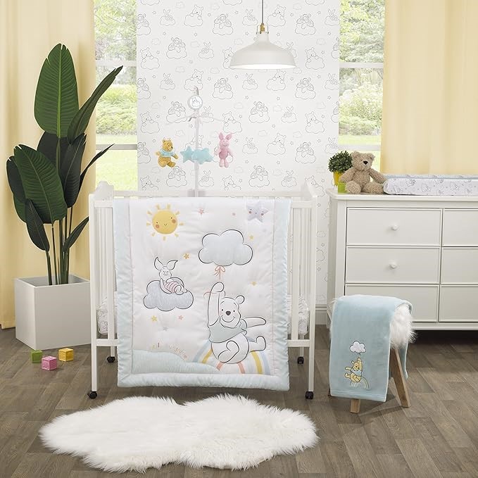 Disney Winnie The Pooh Hello Sunshine White and Aqua Piglet, Rainbow, Cloud