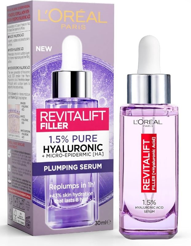 3 x L'OREAL Revitalift Filler 1.5% Pure Hyaluronic Acid Face Serum, Hydrati