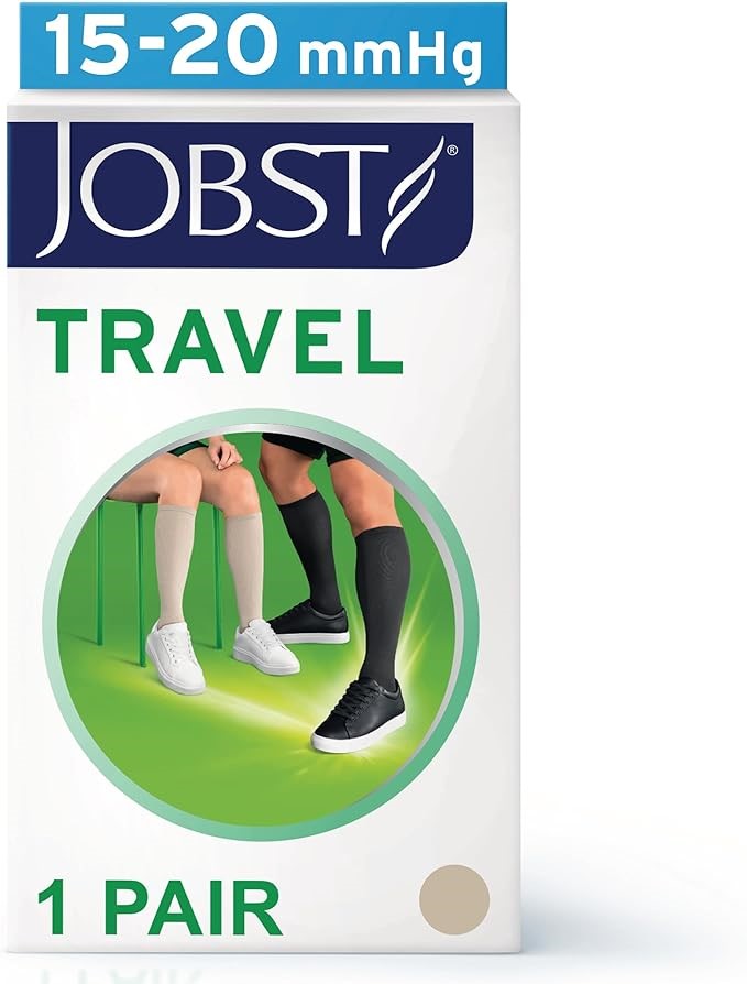 Jobst Unisex Travel Knee High 15-20 mmhg Compression Socks, Size 2, Beige