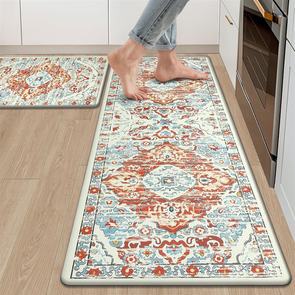 2 Pack Waterproof Anti-Fatigue Kitchen Mat Set Non-Slip Cushioned Floor Mat