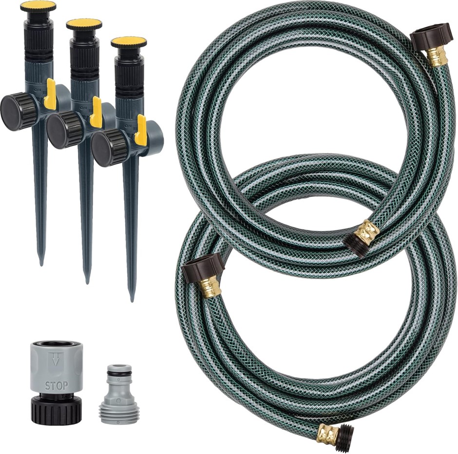 MELNOR 65191AMZ Adjustable Spike Set Sprinkler Bundle, Green, Yellow.