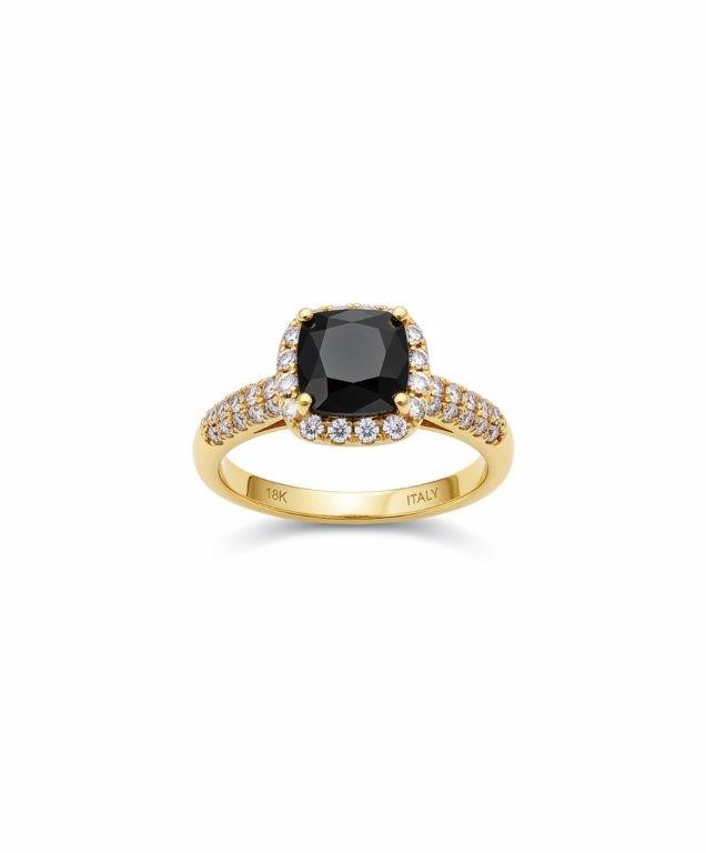 18K/Italy 2.0ct Black Princess Cut Yellow Gold Ring Warranty Quality-10US