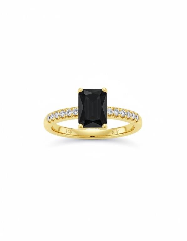 14K/Italy 2.0ct Black Emerald Cut Yellow Gold Ring Warranty Quality-8US
