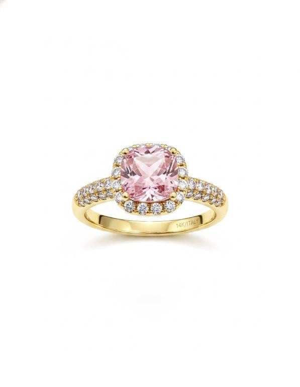 14K/Italy 2.0ct Pink Princess Cut Yellow Gold Ring Warranty Quality-6US
